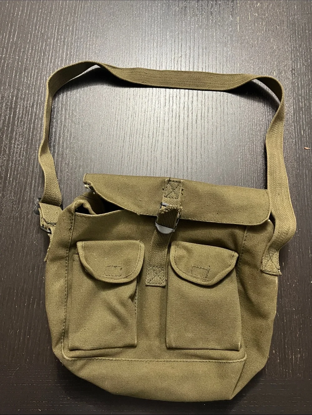 Army Olive Canvas Messenger Bag with Dual Front Pockets